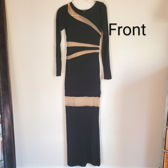 Peekaboo Dress! ABS Allen Schwartz Illusion Inset Maxi Long Black peek a boo - Picture 3 of 16